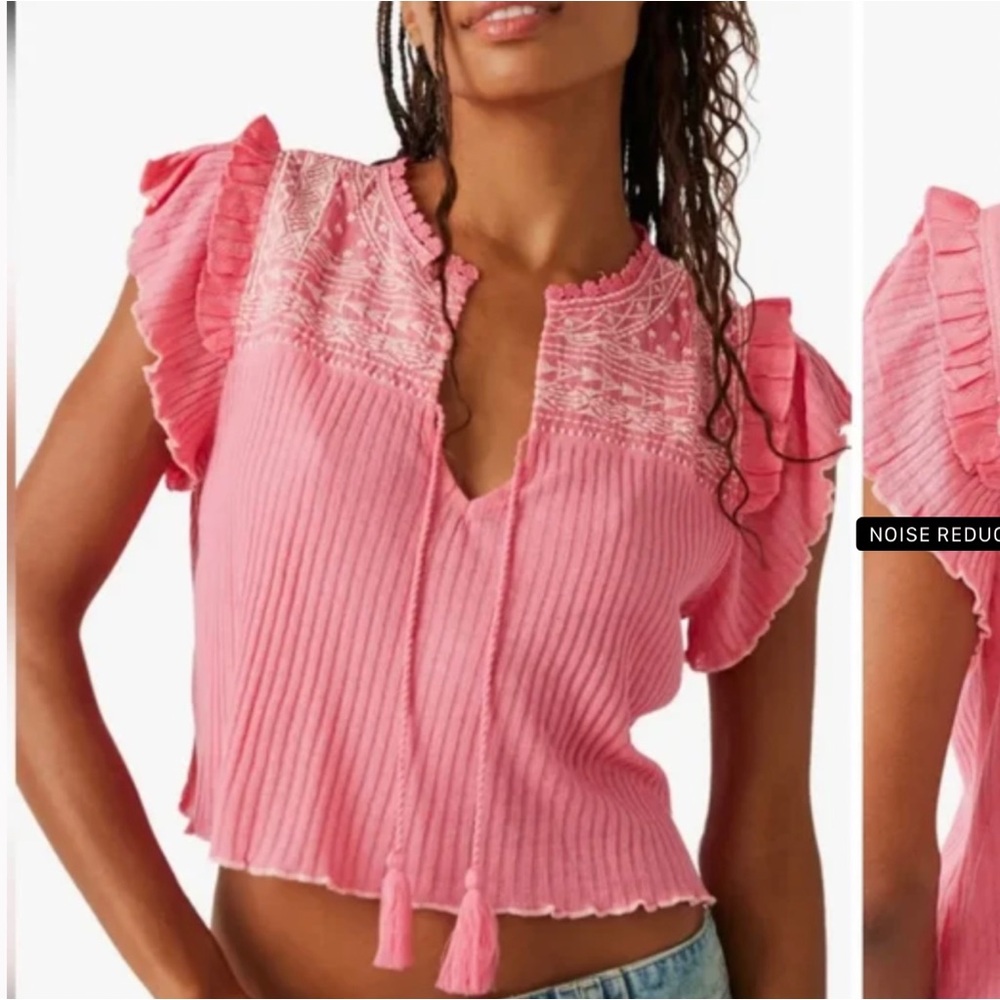 Free people NWOT sarafina Embroidered Yoke Cotton Blend Crop top new